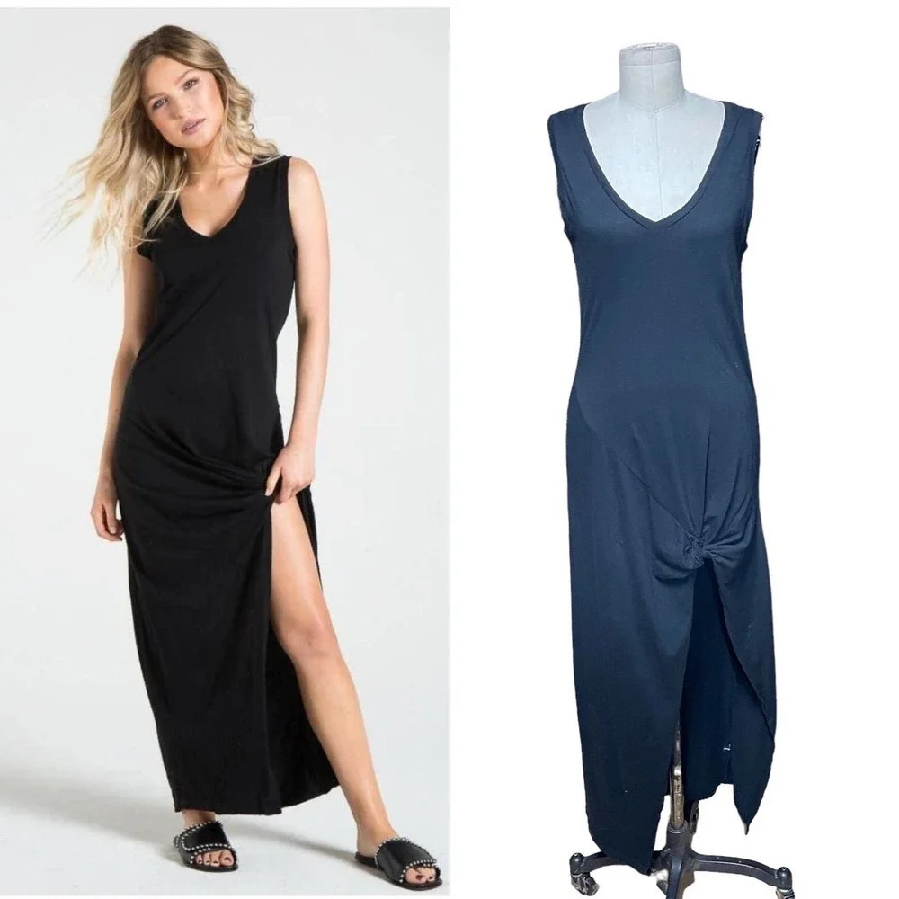 N:Philanthropy Bessie Maxi Dress Sleeveless Slit Draped Jersey Black Size Small